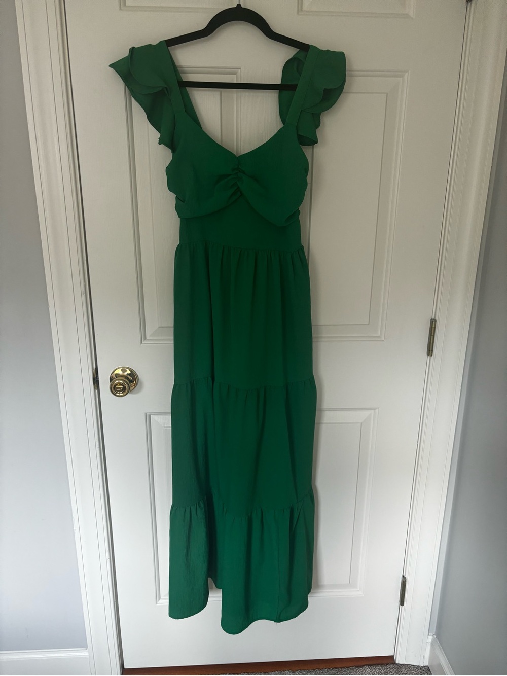 Green Ruffle-Sleeve Maxi Dress